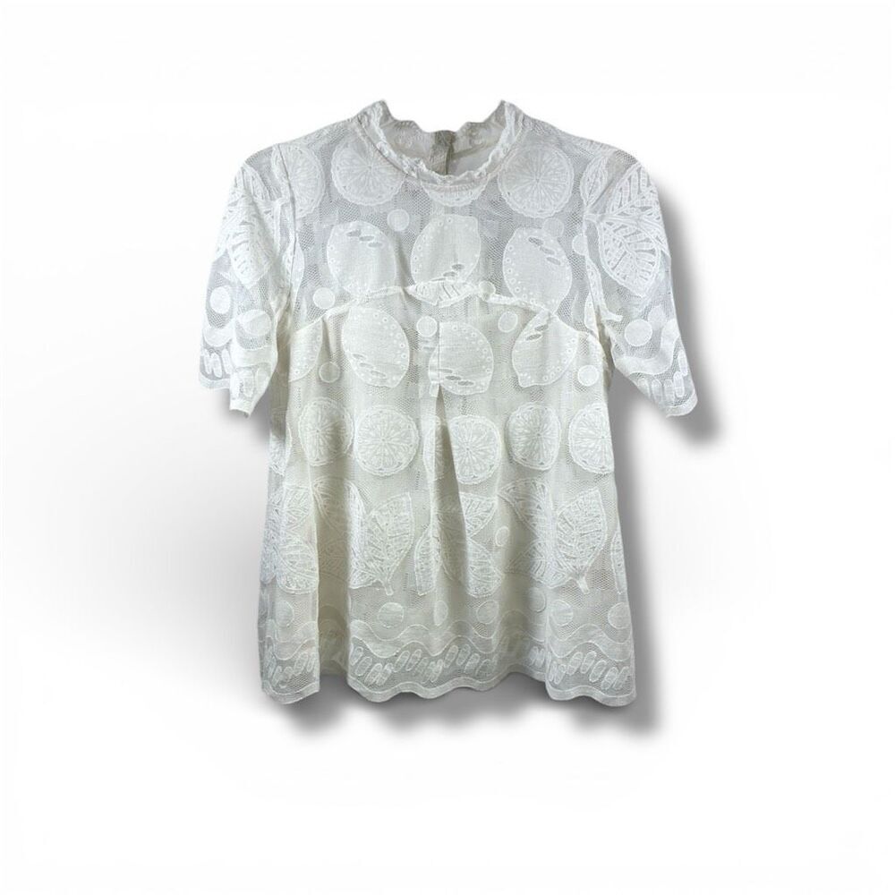 HD in Paris Anthropologie Lemon Lily Lace Blouse in Ivory Size 2